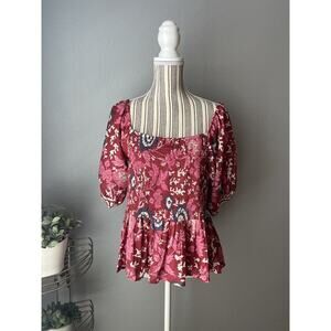 Smocked Floral Anthropologie Jennifer and Grace Puff Shoulder Top LARGE